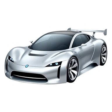 A low-profile futuristic car emoji made of polished silver chrome, wide body stance, smooth aerodynamic shape, glossy metallic surface, soft reflections, luxury swag aesthetic, minimal details, iOS emoji style, centered on clean white background, studio lighting sticker