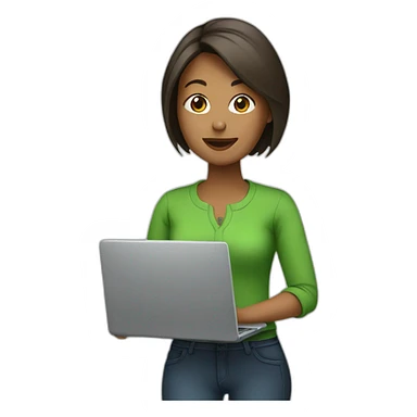woman with laptop in green shirt sticker