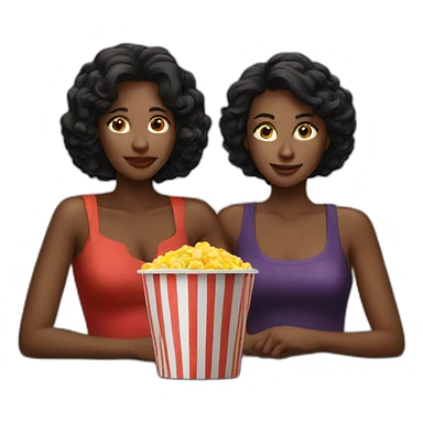 two beautiful ladies watching movie at the cinema, dark background sticker