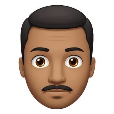 A man emoji with medium-dark skin, short black hair, straight eyebrows, brown eyes, a small nose, and facial hair consisting of a thin mustache and goatee. He also has piercings — a ring on his eyebrow and another on his lower lip. sticker