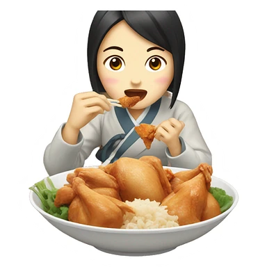 Japan women eating chicken sticker