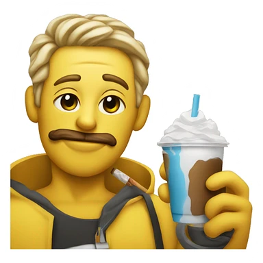 yellow emoji smoking and holding an iced coffee sticker