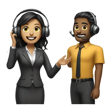 two sales agents wearing a headset with a microphone sticker