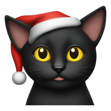 Black cat with yellow eyes wearing Santa hat sticker