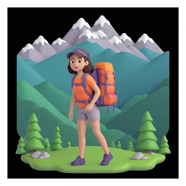 girl back packing mountains in background, close up pose sticker