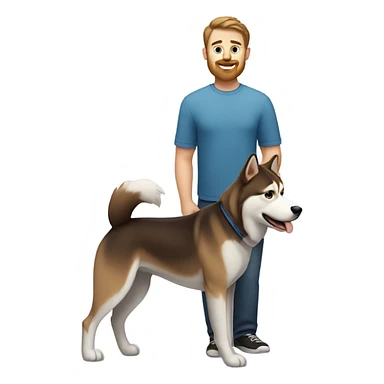 Heavy White man brown hair beard with husky dog  sticker