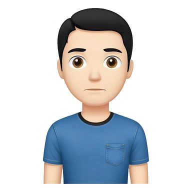 man with black hair, blue jeans, black t-shirt, neutral expression, facing forward sticker
