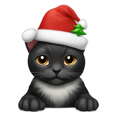 Black Tortoise colored cat with Christmas hat  sticker
