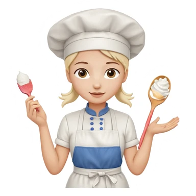 Young female baker - white chef hat, holding cream piping bags in both hands sticker
