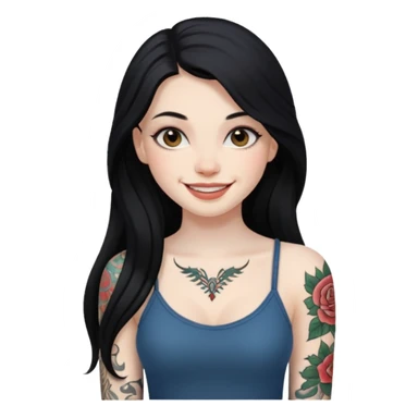 an ios genmoji for a fair girl with black long hair  tattooed, beautiful girl sticker