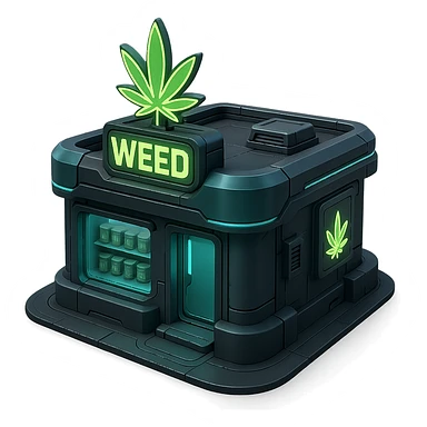 3D model of a weed store, futuristic style sticker