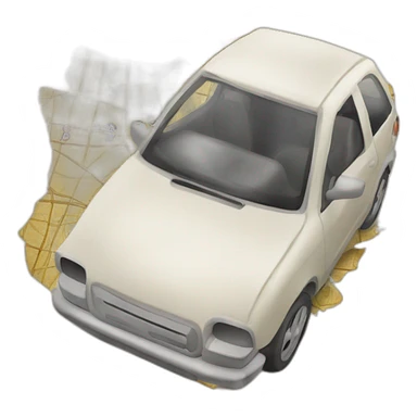 Anthropomorphic car crumbling a map sticker