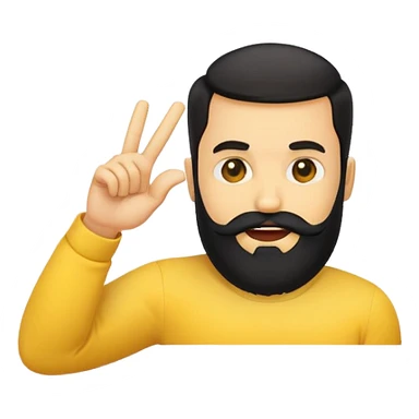 yellow emoji with a black beard, side-facing mouth, hand making a 'no' gesture, one eyebrow raised sticker