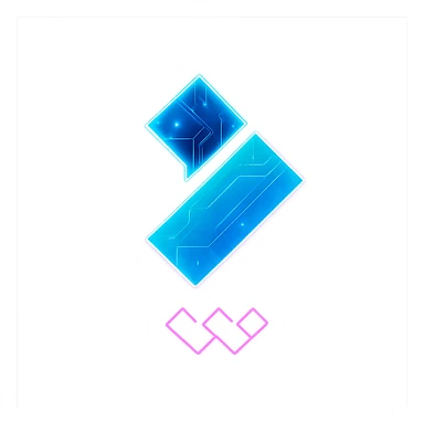 Transform the Wondershare Filmora logo into a cyberpunk style closely matching the folder icon's look. Maintain the exact design, shapes, and colors of the original Filmora logo, but add a strong neon blue and pink glow, holographic circuit patterns, and a luminous effect like the folder. The logo should be bold, filled in, and vibrant, with the cyberpunk flair overlaid on top. Only the area outside the logo should be transparent. Avoid 3D shading and keep the style flat, clean, and futuristic. sticker