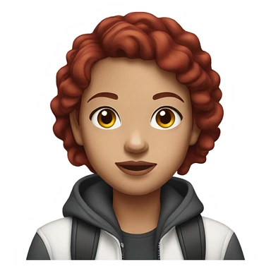 Girl with dark red hair wearing air pods sticker