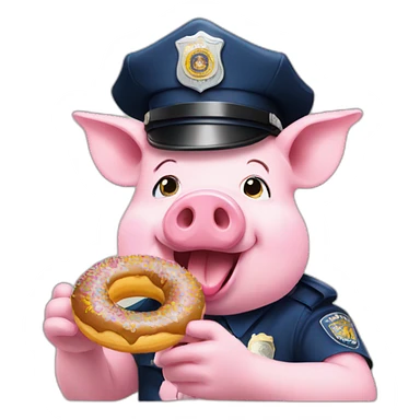 Pig in police hat eating donut sticker
