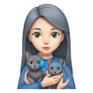girl holding a russian blue cat with green eyes sticker