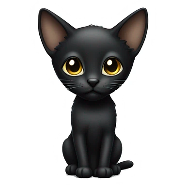 Petite black cat with sleek short fur, light yellow eyes, small pointed black ear tufts on top, facing forward, detailed features sticker