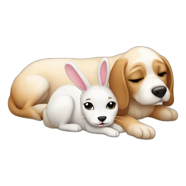 Dog laying with bunny sticker