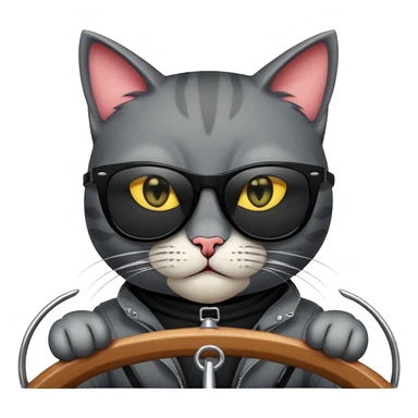 a bad kitty behind the helm of a boat. make the cat look devlishish with a pair of black ray bans wayfers on. driving the boat sticker