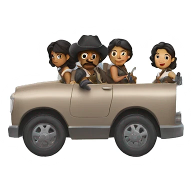 6 musketeers driving a semi, no weapons, racial mix, male & female sticker