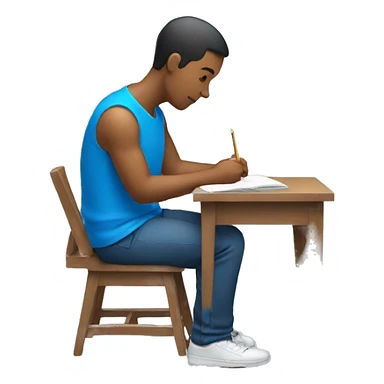 male sitting and studing with blue shirt. Side view. sticker