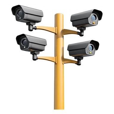 4 CCTV cameras on a pole with a PTZ camera in black  sticker