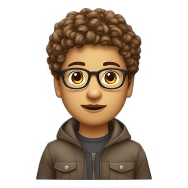 Adolescent métisse clair avec cheveux bouclés brun et un taper et des lunettes sticker