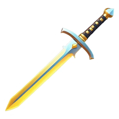 Clash of Clans aesthetic: Cinematic Playful Pixel 3D Sword Emoji, rendered in a 3D vector-style similar to standard emojis with minimal shading and bold, simplified shapes. A compact, distinct form with signature details, softly glowing with a pixelated adventure charm. Simplified yet unmistakably iconic, highly detailed and consistent, glowing with a soft radiance and high shine. Stylized with a touch of classic pixel-art charm and a soft glowing outline, capturing the essence of a beloved gaming relic with a friendly, playful manner! sticker