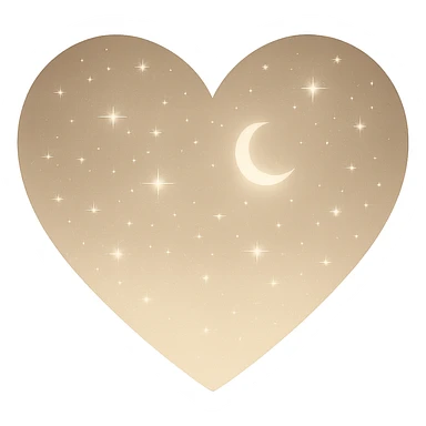 Modify the heart with a night sky gradient to beige night theme with a beige gradient, more stars, and a soft glow. Remove the background entirely  sticker