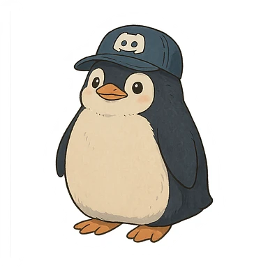 ghibli style penguin with a Discord hat sticker