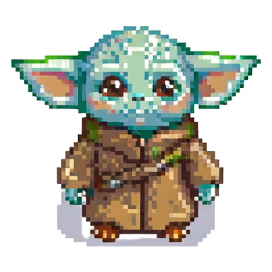 baby yoda, pixel art style sticker