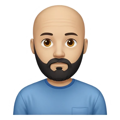 black long beard bald man with shirt sticker