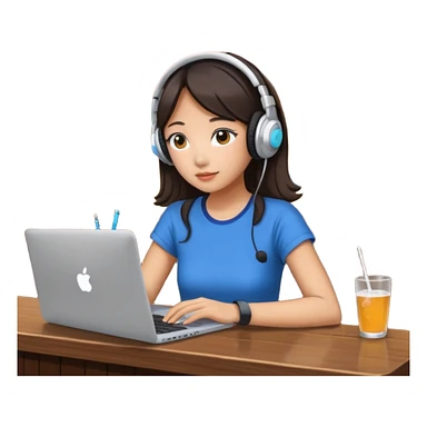 A Korean girl at a dive bar with a laptop and headphones watchin a korean drama sticker