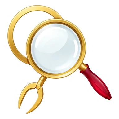 Jewelry art icon. A ring with a golden ruby through magnifying glass and pliers. Minimalistic style, clean lines, transparent background. sticker