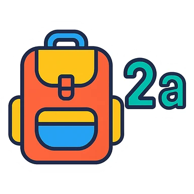 icon with a school bag and number 2а, bright colors, modern style sticker