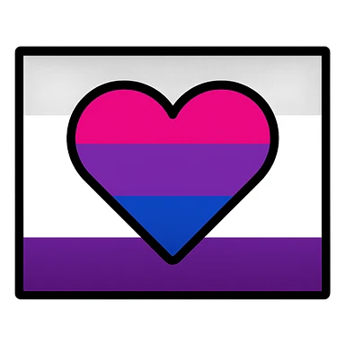 asexual pride flag background with a clean and bold design, a heart in the center colored with bisexual flag colors, simple and modern, flat and iconic, minimalistic style sticker
