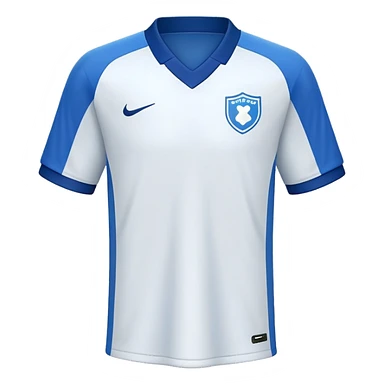White soccer jersey with blue collar and sleeves sticker
