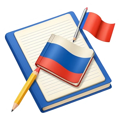 book with Russian flag colors, open notebook and pencil nearby sticker