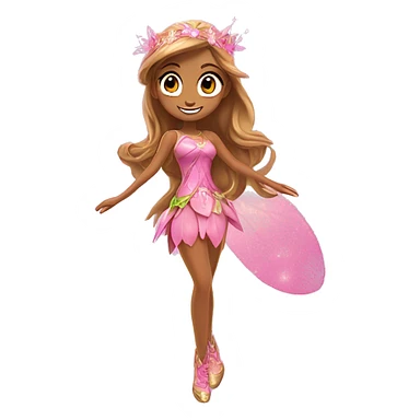 Flora the adult latina fairy of nature in her enchantix fairy pink clothing and fairy enchantix wings and long light brown hair from winx club. Lots of sparkles and fairydust   sticker