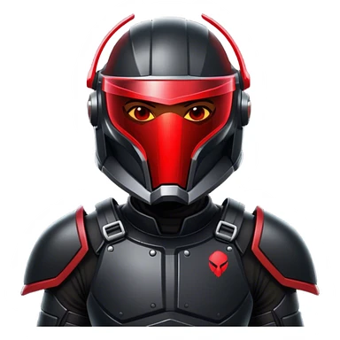 A futuristic bounty hunter in sleek black armor, glowing red visor in the dark sticker