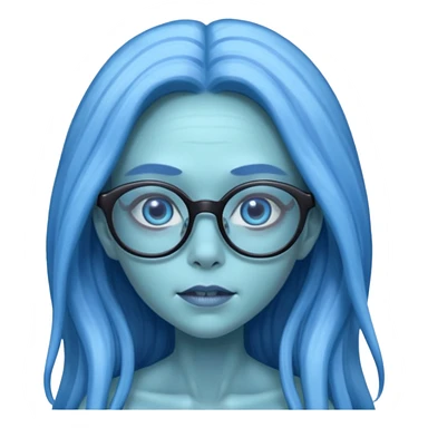 long-haired female alien with glasses, blue skin sticker