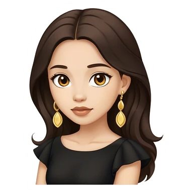 Beautiful woman,cute, long dark brown hair in dark dress with gold earrings sticker
