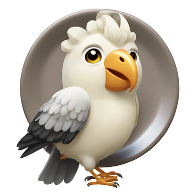 cockatiel holding plate with steak sticker