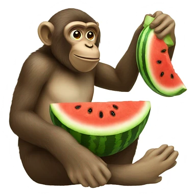 A monkey eating watermelon sticker