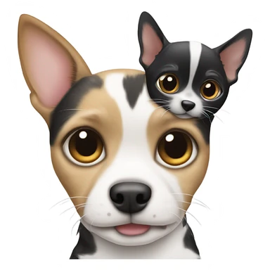 tabby cats hugging a black and white chihuahua terrier  sticker