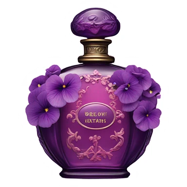 Dark pink vintage French style perfume bottle with violet pansies  sticker