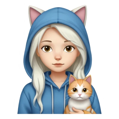 girl wear hoodie with white long hair cat sticker