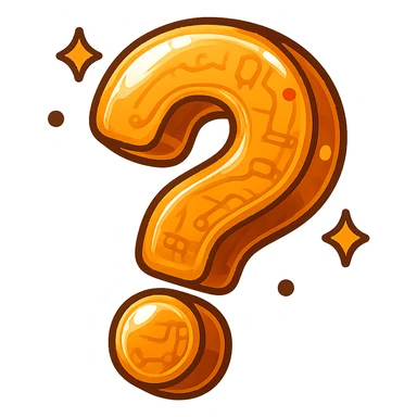 Create a plump, colorful, glossy question mark in the same cartoon style as the reference feather image. The question mark should stand perfectly upright with no tilt or slant. Use bold outlines, sharp color transitions, strong shadows and highlights, and a three-dimensional look. It should be bright, shiny, and have a soft background, closely matching the style of the reference image. sticker