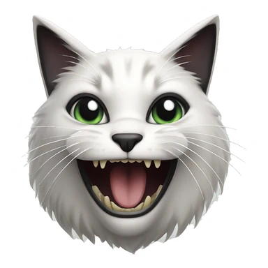 White and black cat with fangs out sticker